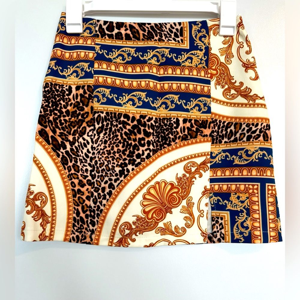 Brown and Orange Mini A-Line Skirt Casual